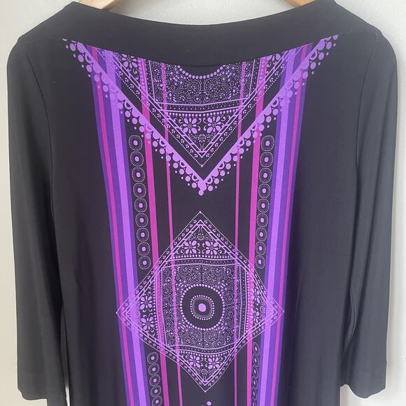 London Times Womens Size 10 Dress Purple Design Black 3/4 Sleeve Great Condition - Picture 4 of 6